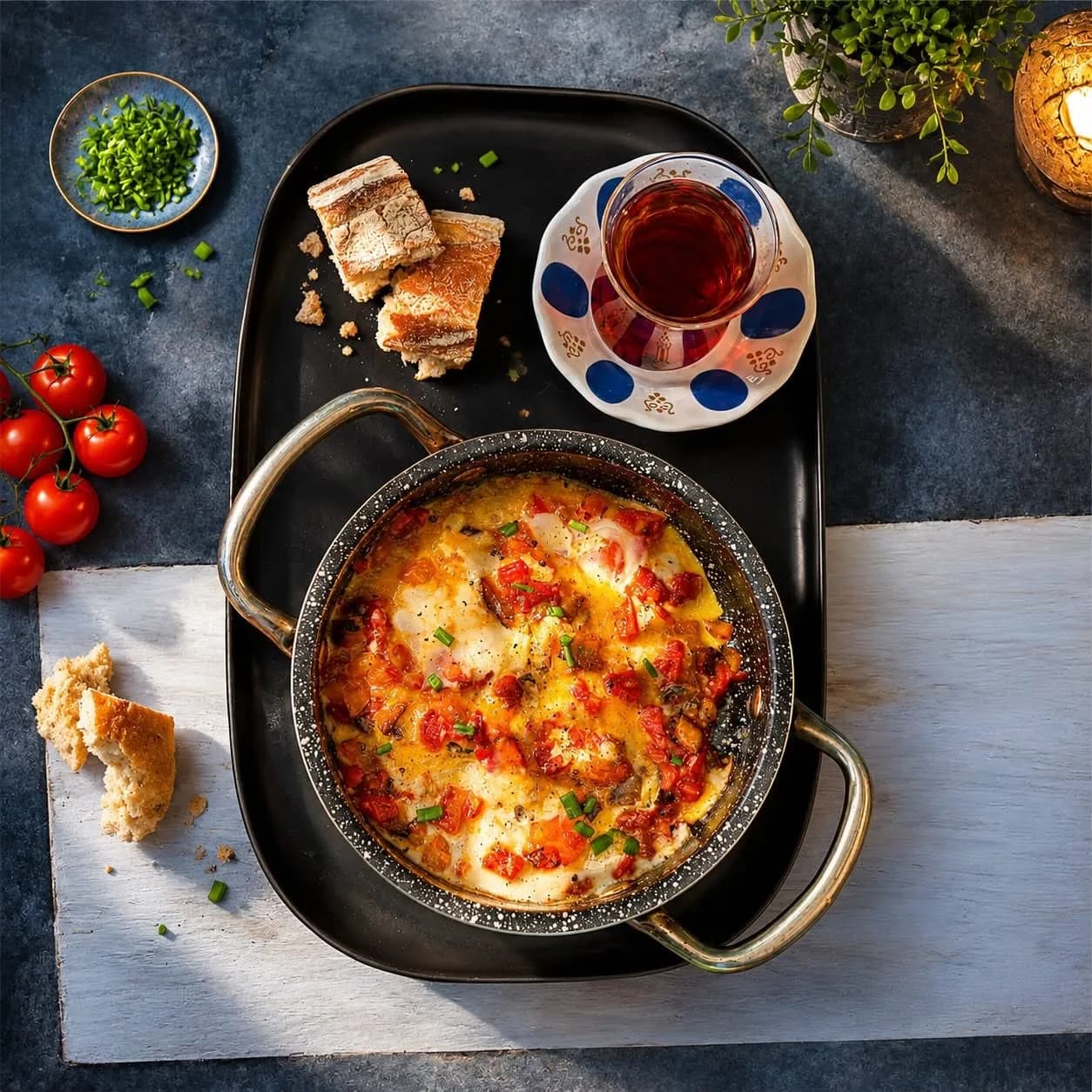 Plat du jour servi en cocotte de fonte